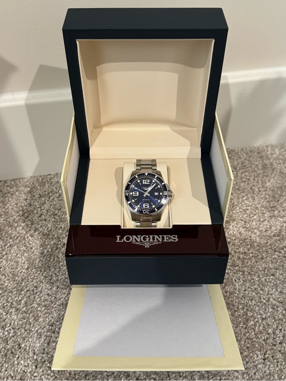 Longines Men's Silver Stainless Steel Watch with Blue Dial 39mm